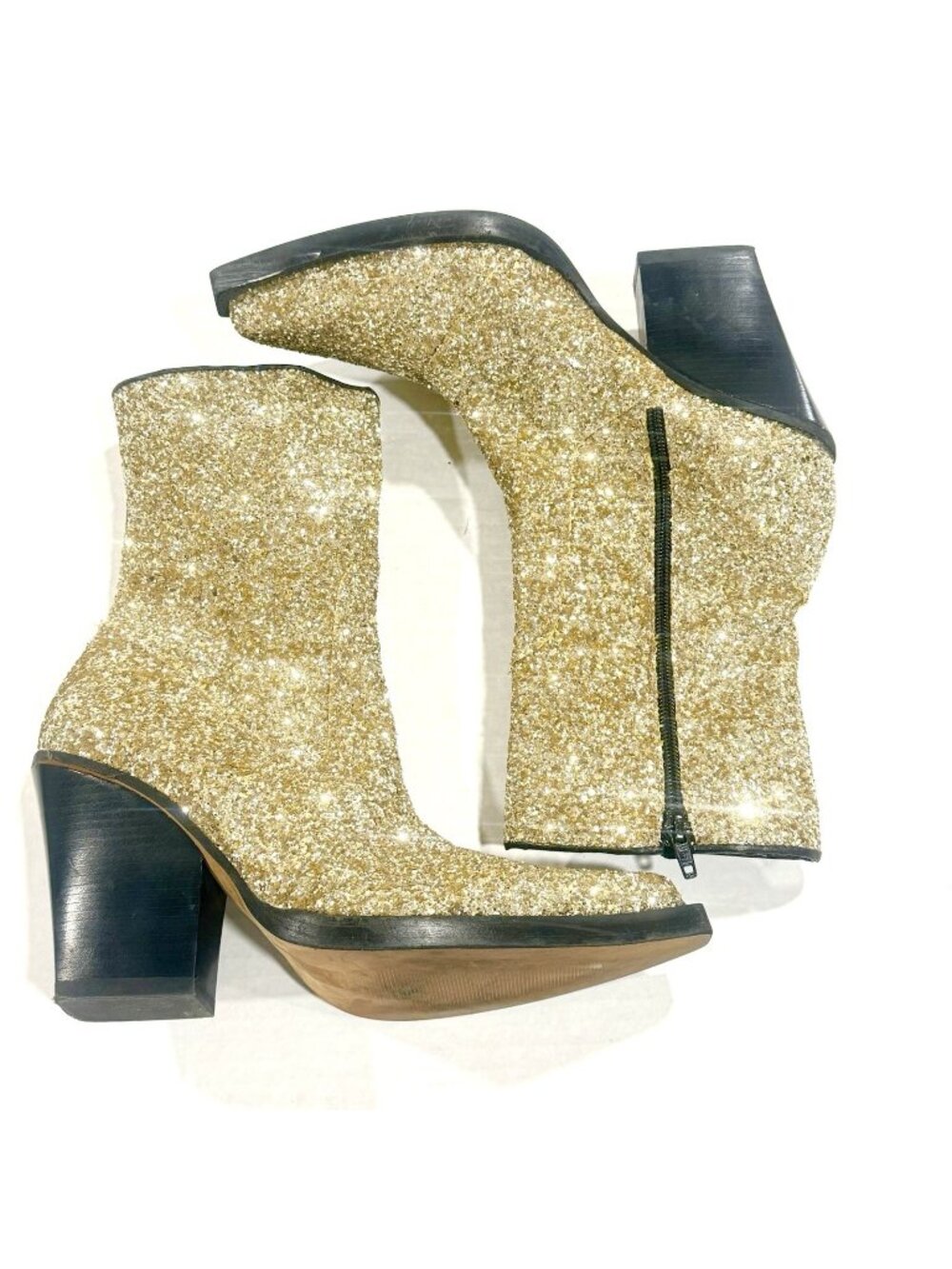 Cooperative Shania Gold Glitter Cowboy Boots Size 8.5 39 Swiftie Era